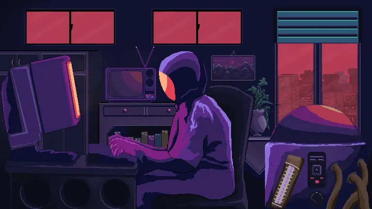 Pixel art de pessoa programando