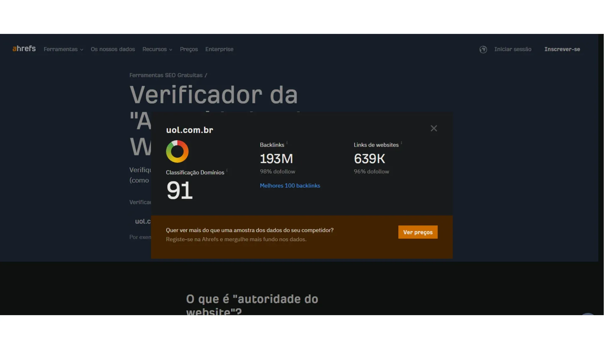 Verificando autoridade de site